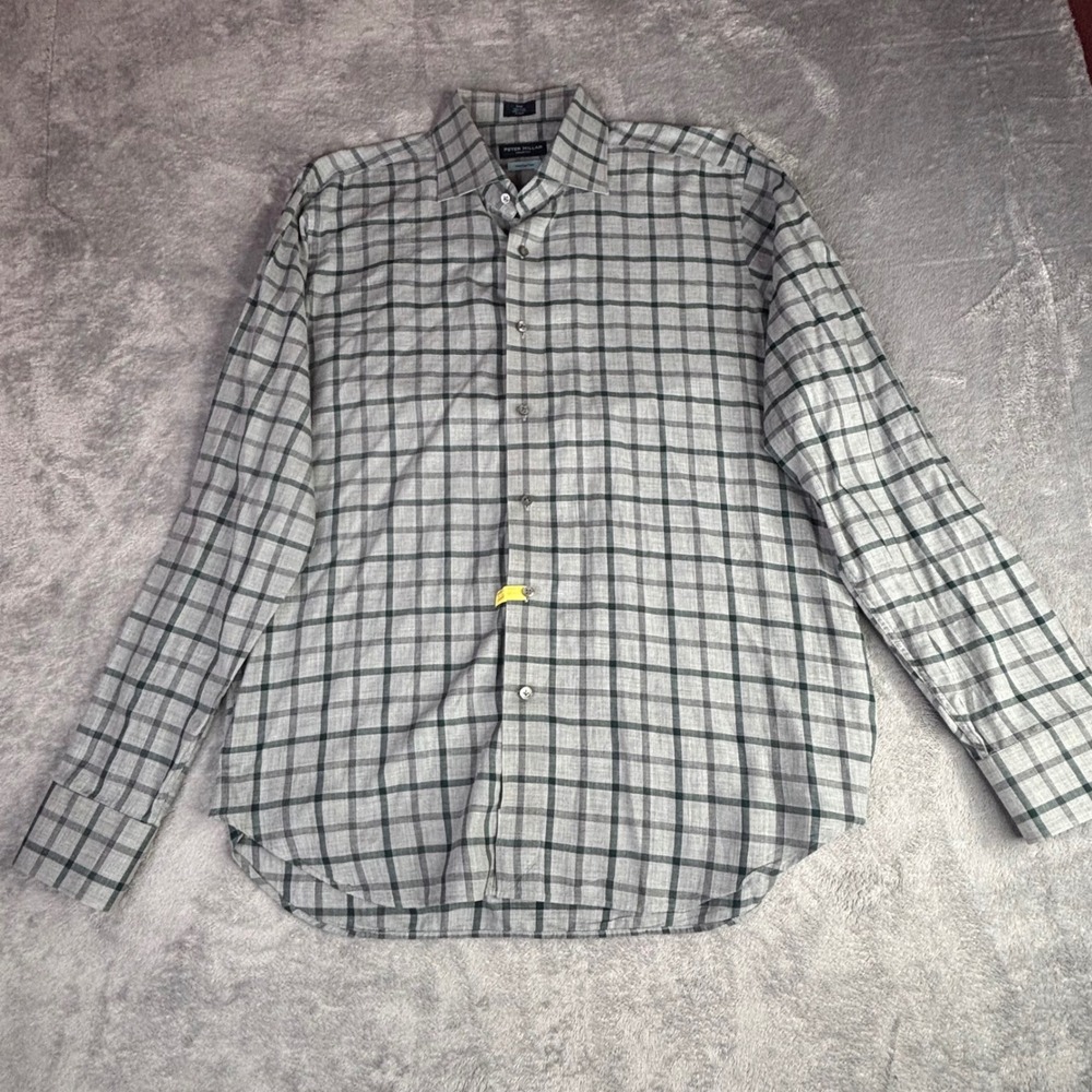 Peter Millar Shirt Mens Large Grey Green Plaid Winter Soft Twill L button up - Picture 2 of 12